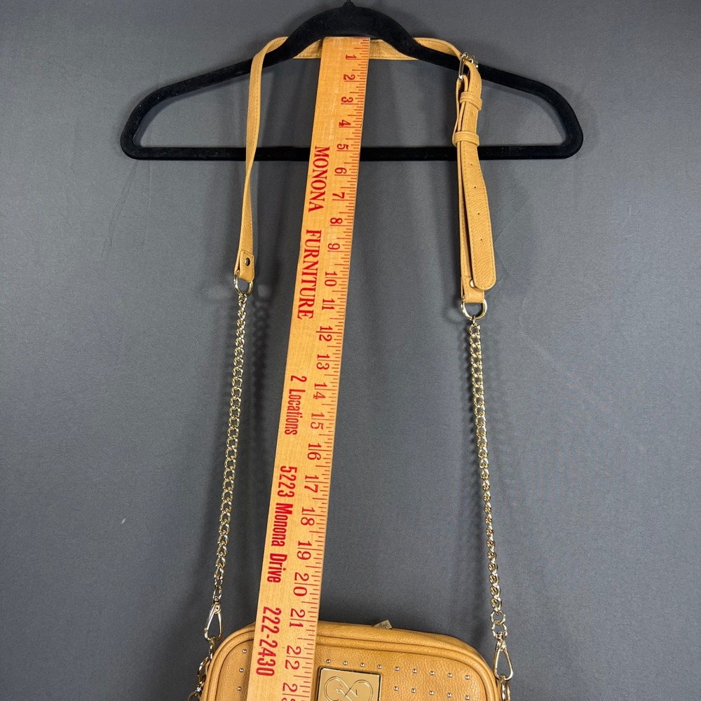 Itzy Ritzy Mustard Yellow Studded Crossbody Bag Tassel Camera Bag Gold Chain - Picture 9 of 16